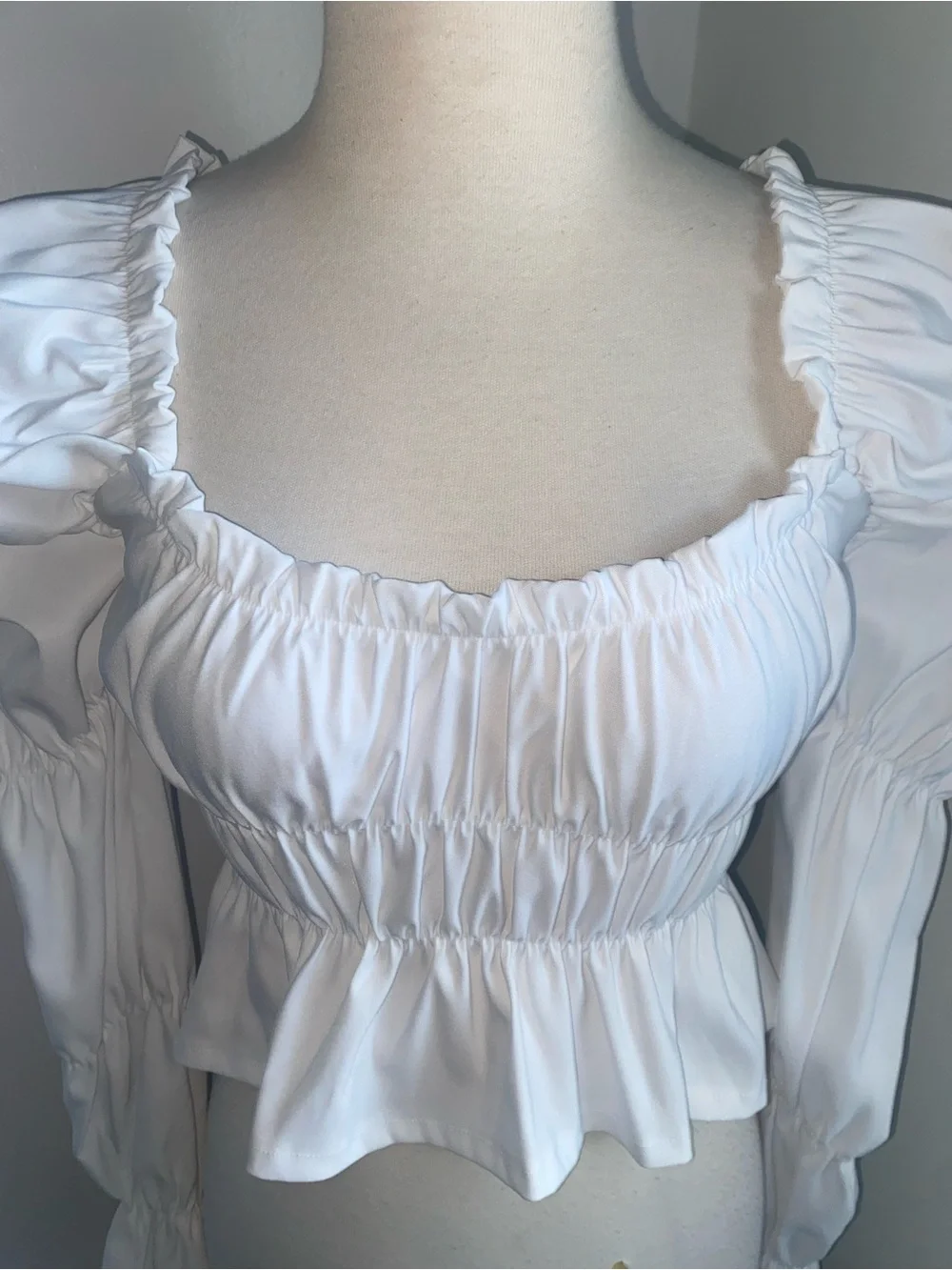 ZARA White Smocked Square-Neck Puff Sleeve Top - Size S/M - NEW